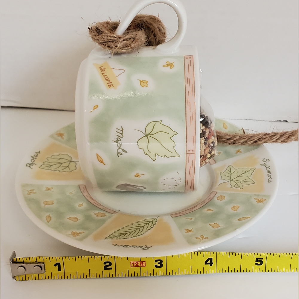Teacup Bird Feeder Garden Outdoor Decor Tea Cup and Saucer - Picture 4 of 9